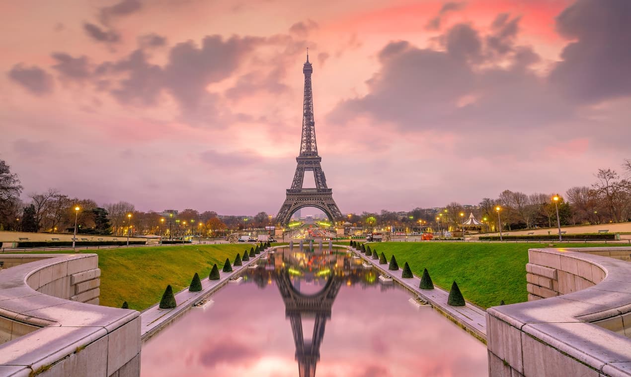 Eiffel Tower and Paris rooftops